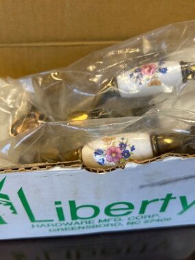 Vintage Liberty Hardware Floral Ceramic Drawer Pulls - set of ten in box